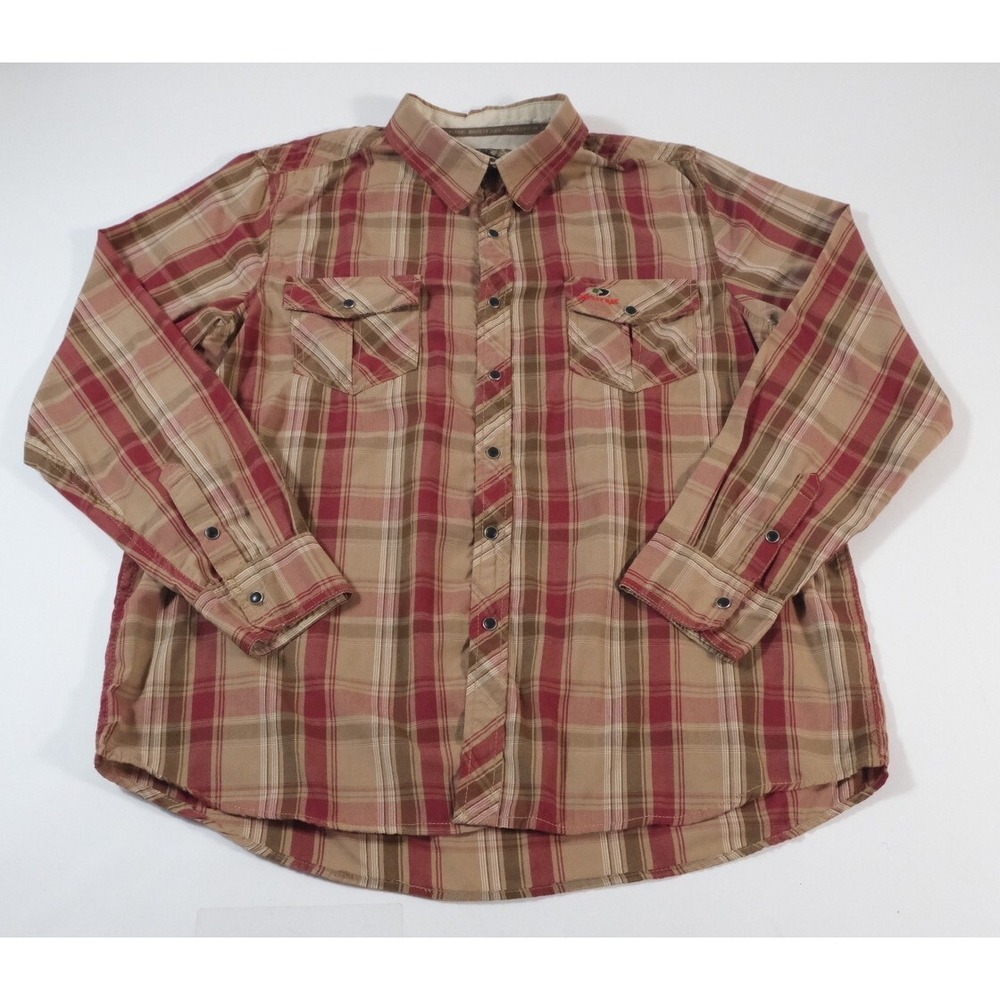 Mossy Oak Button Down Shirt Mens XL Red Plaid Long Sleeve Outdoor Casual Flannel